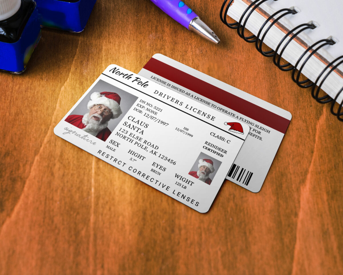 Custom Santa north pole Id card , Christmas Eve, Driving License, ID Card, Christmas novelty, North Pole, Santa Clause ID Card North Pole  Identification Card digital In canvas