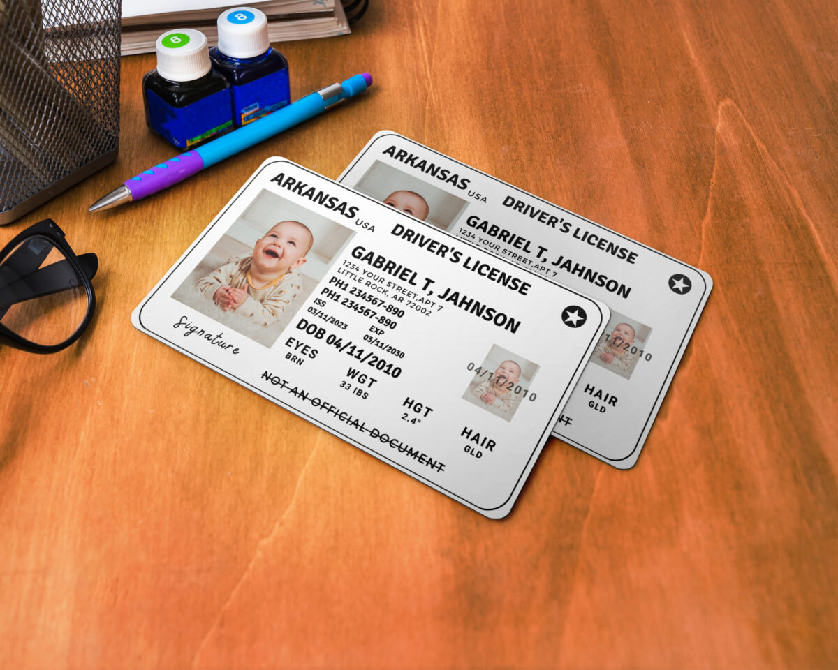 Pretend Play USA Driver License For Kids, Arkansas Driving License Template, Printable Toy Editable Keep Driving, Toddler Toy Digital In Canvas