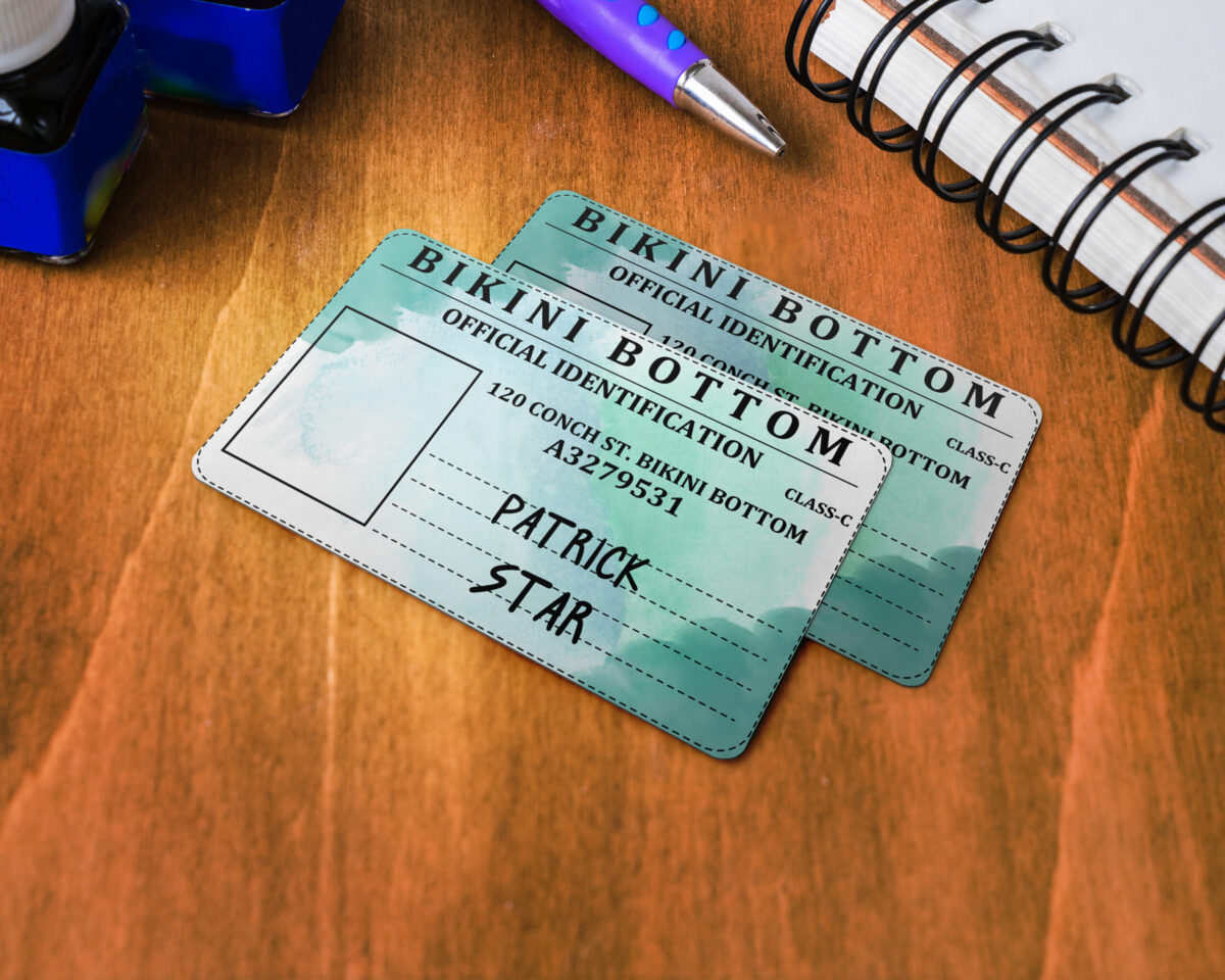 Customized Identification Drivers License Card , Bikini Bottom Card Skin, Patrick star Premium Quality digital canvas editor file