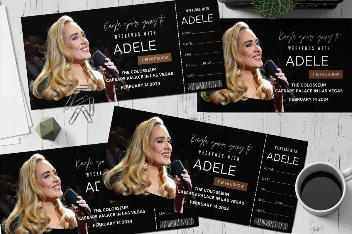 Editable Adele Surprise Ticket Template – Canva + PDF/JPEG – Concert, Travel, Party, Reunion, Birthday, Christmas, Vacation – Instant Download & Fully Customizable – Memorable Digital Ticket Surprise Gift for Him / Her