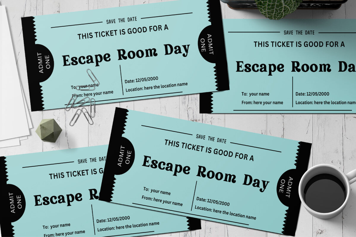 Editable Escape room day ticket Surprise Ticket Template – Canva + PDF/JPEG – Concert, Travel, Party, Reunion, Birthday, Christmas, Vacation – Instant Download & Fully Customizable – Memorable Digital Ticket Surprise Gift for Him / Her