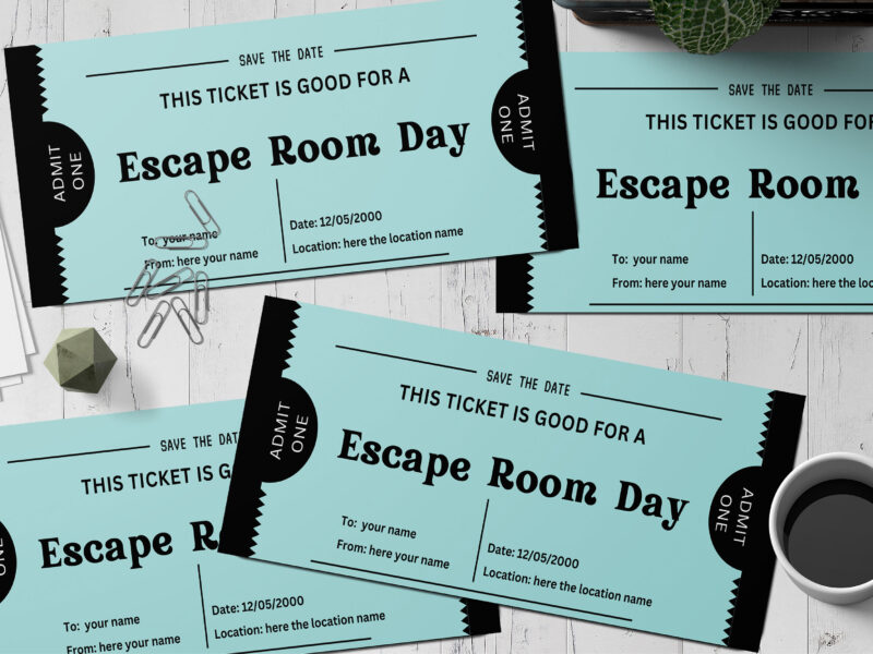 Editable Escape room day ticket Surprise Ticket Template – Canva + PDF/JPEG – Concert, Travel, Party, Reunion, Birthday, Christmas, Vacation – Instant Download & Fully Customizable – Memorable Digital Ticket Surprise Gift for Him / Her