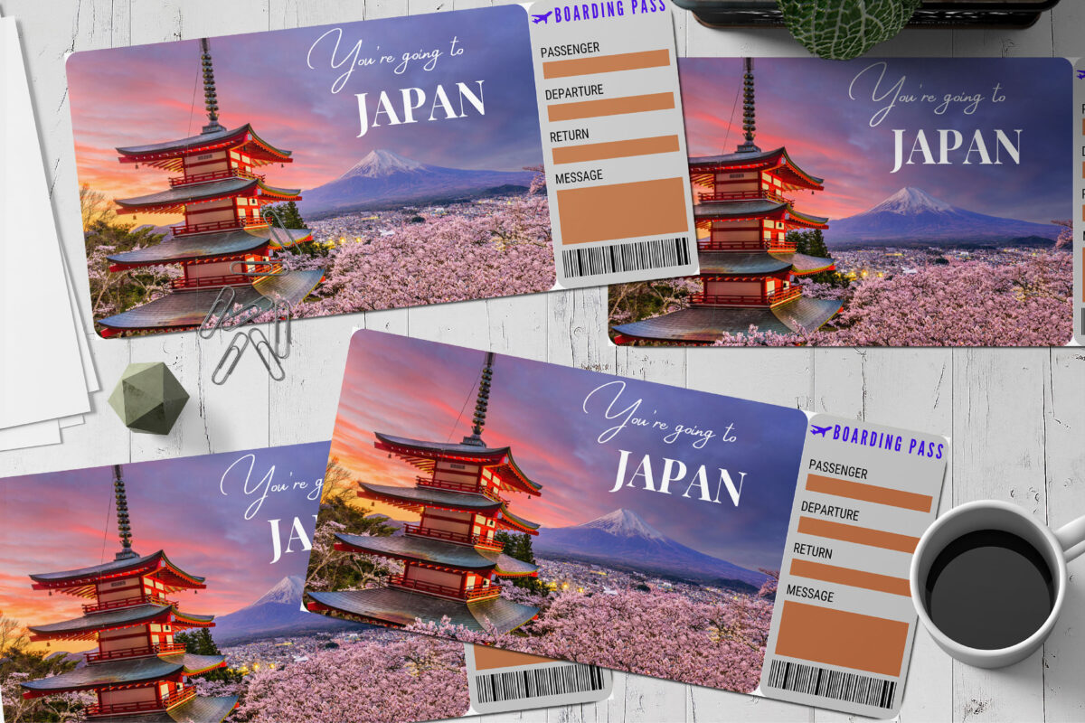 Editable Japan Surprise Ticket Template – Canva + PDF/JPEG – Concert, Travel, Party, Reunion, Birthday, Christmas, Vacation – Instant Download & Fully Customizable – Memorable Digital Ticket Surprise Gift for Him / Her