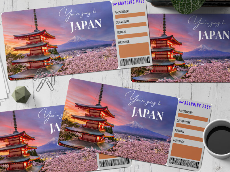 Editable Japan Surprise Ticket Template – Canva + PDF/JPEG – Concert, Travel, Party, Reunion, Birthday, Christmas, Vacation – Instant Download & Fully Customizable – Memorable Digital Ticket Surprise Gift for Him / Her