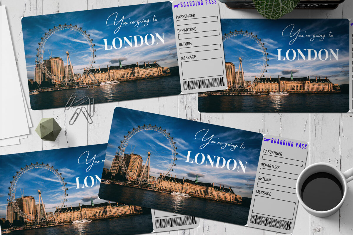 Editable London Surprise Ticket Template – Canva + PDF/JPEG – Concert, Travel, Party, Reunion, Birthday, Christmas, Vacation – Instant Download & Fully Customizable – Memorable Digital Ticket Surprise Gift for Him / Her