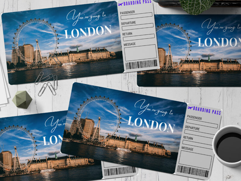 Editable London Surprise Ticket Template – Canva + PDF/JPEG – Concert, Travel, Party, Reunion, Birthday, Christmas, Vacation – Instant Download & Fully Customizable – Memorable Digital Ticket Surprise Gift for Him / Her