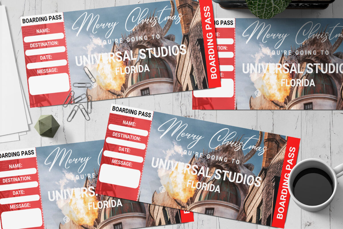 Editable Merry Christmas Surprise Ticket Template – Canva + PDF/JPEG – Concert, Travel, Party, Reunion, Birthday, Christmas, Vacation – Instant Download & Fully Customizable – Memorable Digital Ticket Surprise Gift for Him / Her
