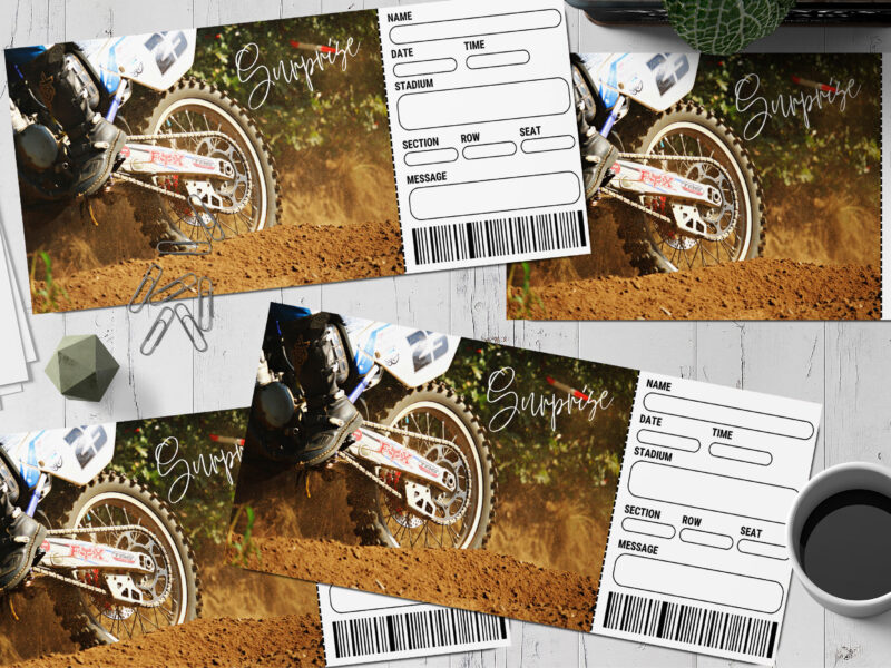 Editable Monster bike Surprise Ticket Template – Canva + PDF/JPEG – Concert, Travel, Party, Reunion, Birthday, Christmas, Vacation – Instant Download & Fully Customizable – Memorable Digital Ticket Surprise Gift for Him / Her