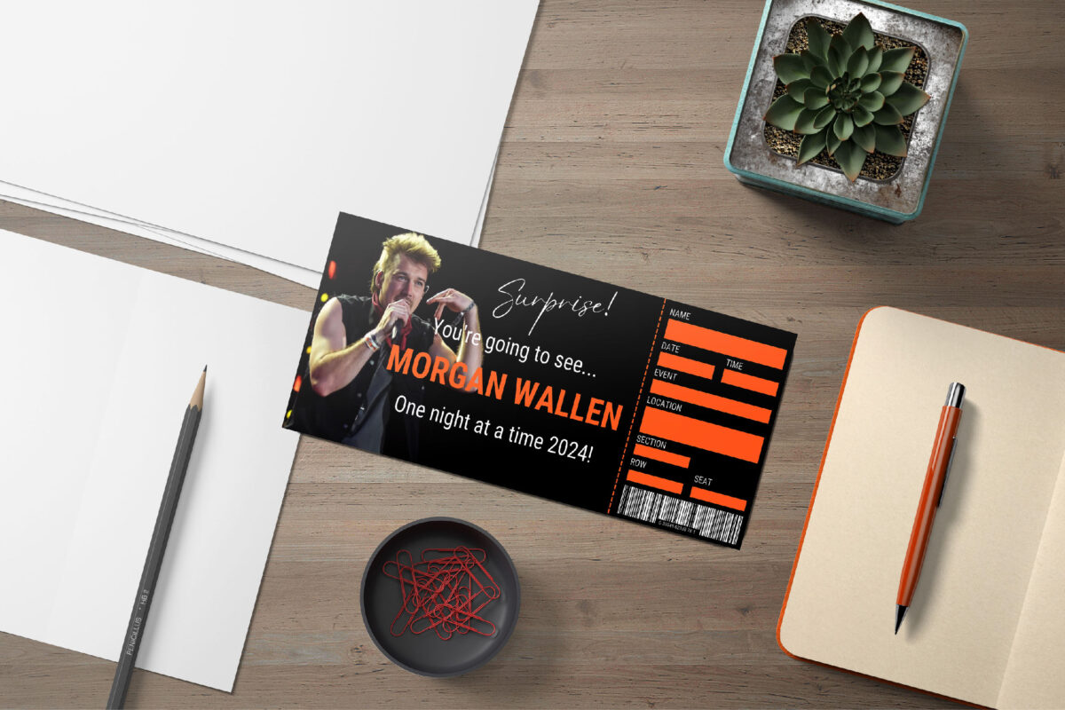 Editable Morgan Wallen Surprise Ticket Template – Canva + PDF/JPEG – Concert, Travel, Party, Reunion, Birthday, Christmas, Vacation – Instant Download & Fully Customizable – Memorable Digital Ticket Surprise Gift for Him / Her - Image 4