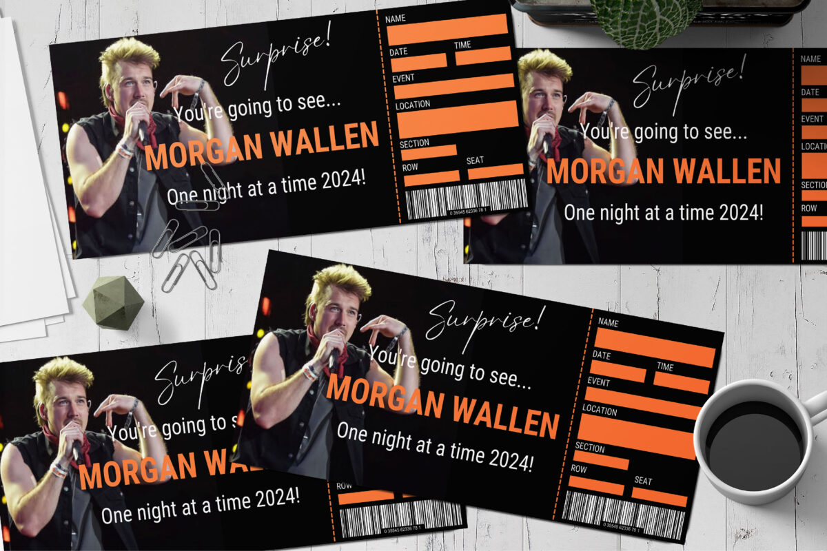 Editable Morgan Wallen Surprise Ticket Template – Canva + PDF/JPEG – Concert, Travel, Party, Reunion, Birthday, Christmas, Vacation – Instant Download & Fully Customizable – Memorable Digital Ticket Surprise Gift for Him / Her