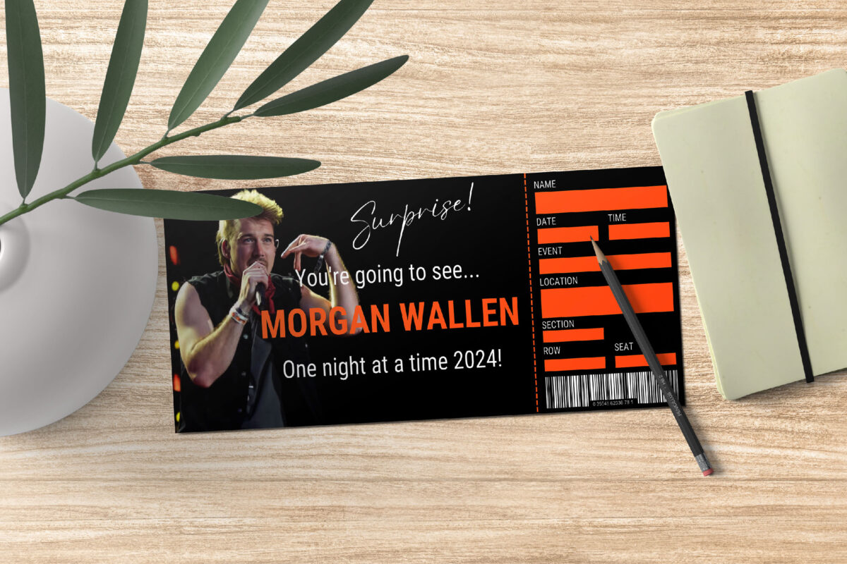 Editable Morgan Wallen Surprise Ticket Template – Canva + PDF/JPEG – Concert, Travel, Party, Reunion, Birthday, Christmas, Vacation – Instant Download & Fully Customizable – Memorable Digital Ticket Surprise Gift for Him / Her - Image 3