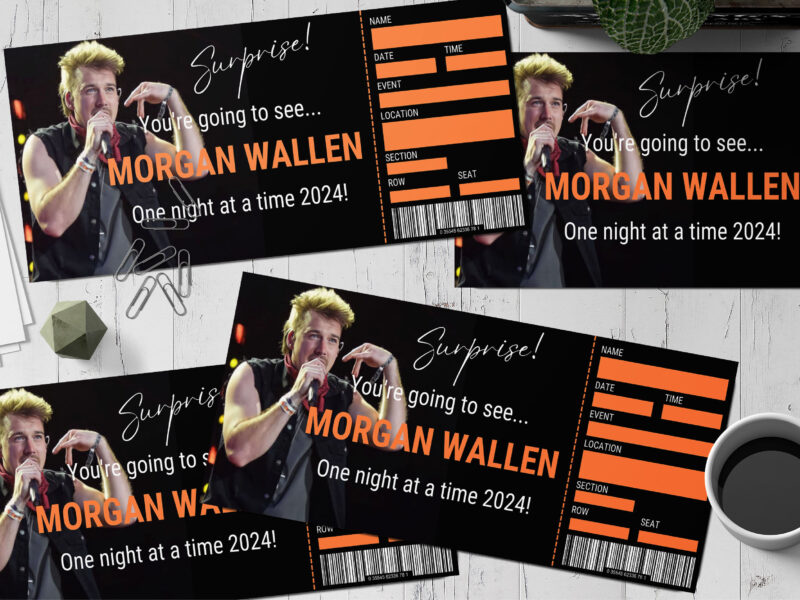 Editable Morgan Wallen Surprise Ticket Template – Canva + PDF/JPEG – Concert, Travel, Party, Reunion, Birthday, Christmas, Vacation – Instant Download & Fully Customizable – Memorable Digital Ticket Surprise Gift for Him / Her