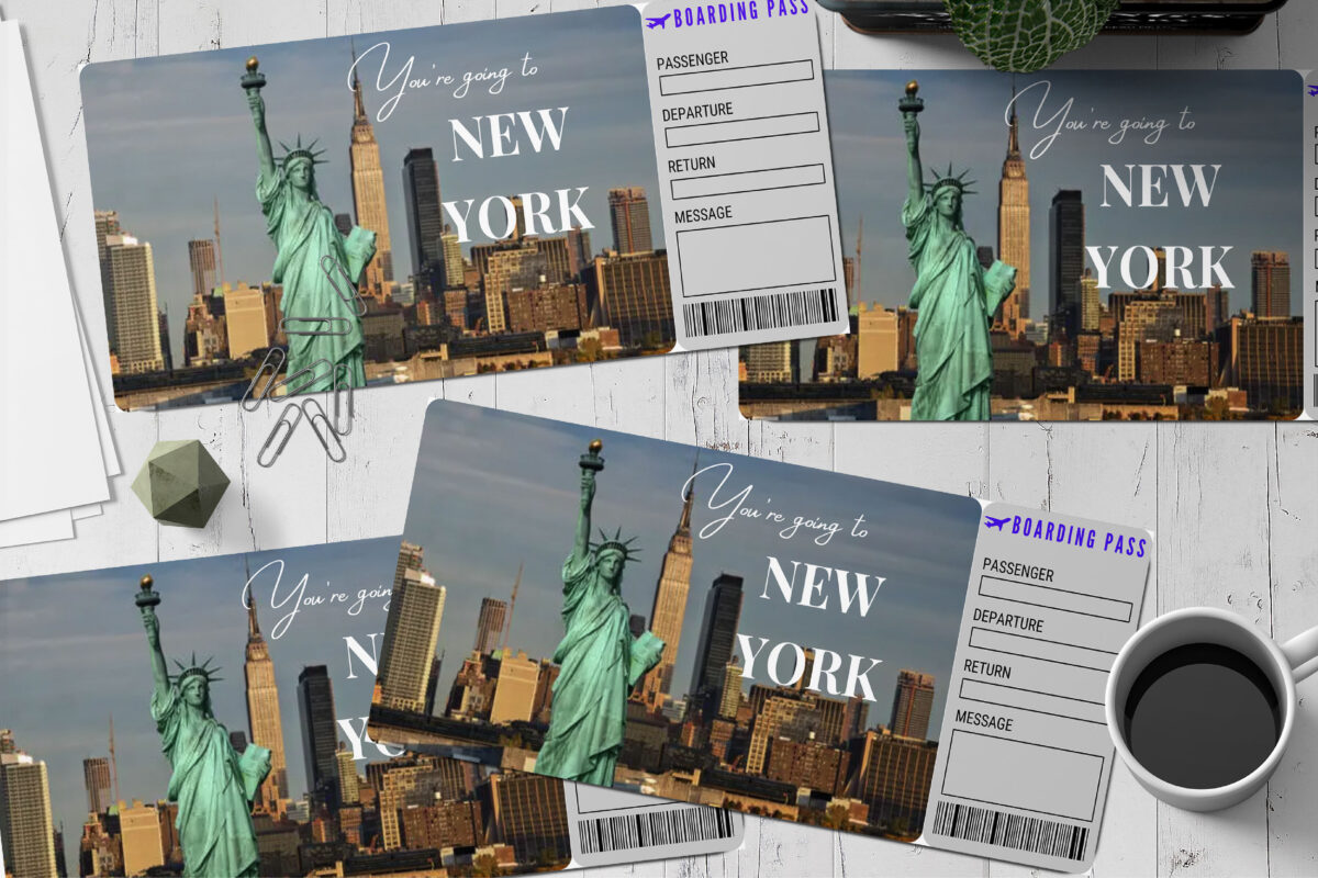 Editable New York Surprise Ticket Template – Canva + PDF/JPEG – Concert, Travel, Party, Reunion, Birthday, Christmas, Vacation – Instant Download & Fully Customizable – Memorable Digital Ticket Surprise Gift for Him / Her