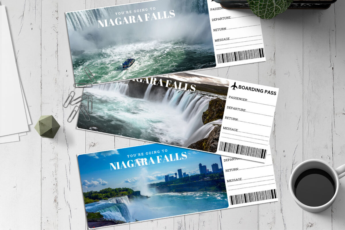 Editable Niagara falls Surprise Ticket Template – Canva + PDF/JPEG – Concert, Travel, Party, Reunion, Birthday, Christmas, Vacation – Instant Download & Fully Customizable – Memorable Digital Ticket Surprise Gift for Him / Her