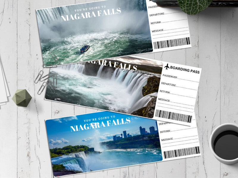 Editable Niagara falls Surprise Ticket Template – Canva + PDF/JPEG – Concert, Travel, Party, Reunion, Birthday, Christmas, Vacation – Instant Download & Fully Customizable – Memorable Digital Ticket Surprise Gift for Him / Her