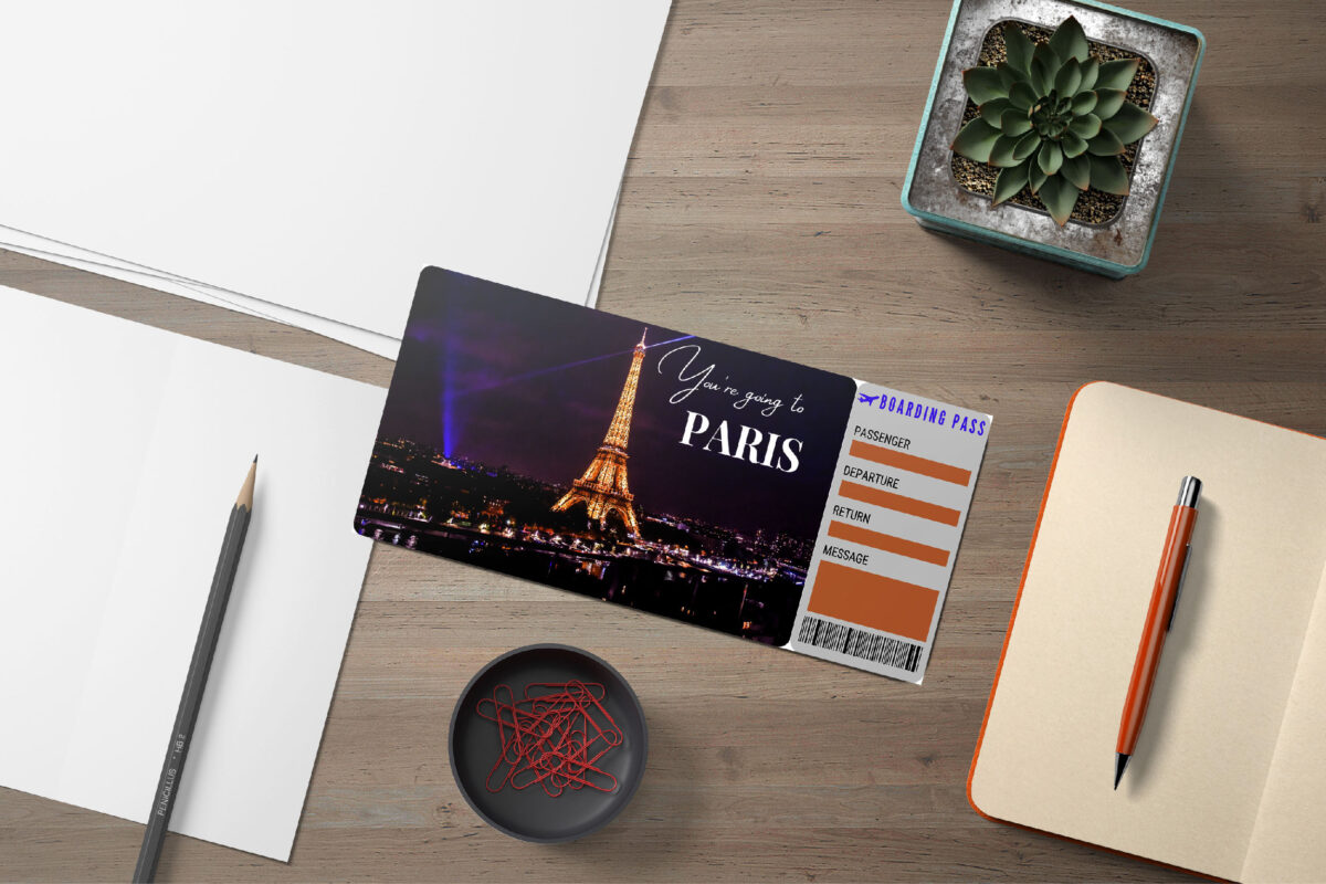Editable Paris Surprise Ticket Template – Canva + PDF/JPEG – Concert, Travel, Party, Reunion, Birthday, Christmas, Vacation – Instant Download & Fully Customizable – Memorable Digital Ticket Surprise Gift for Him / Her - Image 4
