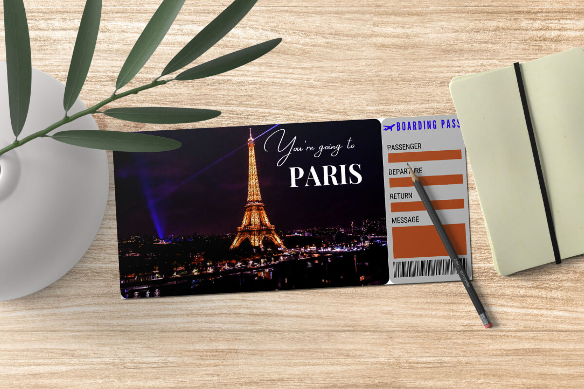 Editable Paris Surprise Ticket Template – Canva + PDF/JPEG – Concert, Travel, Party, Reunion, Birthday, Christmas, Vacation – Instant Download & Fully Customizable – Memorable Digital Ticket Surprise Gift for Him / Her - Image 3