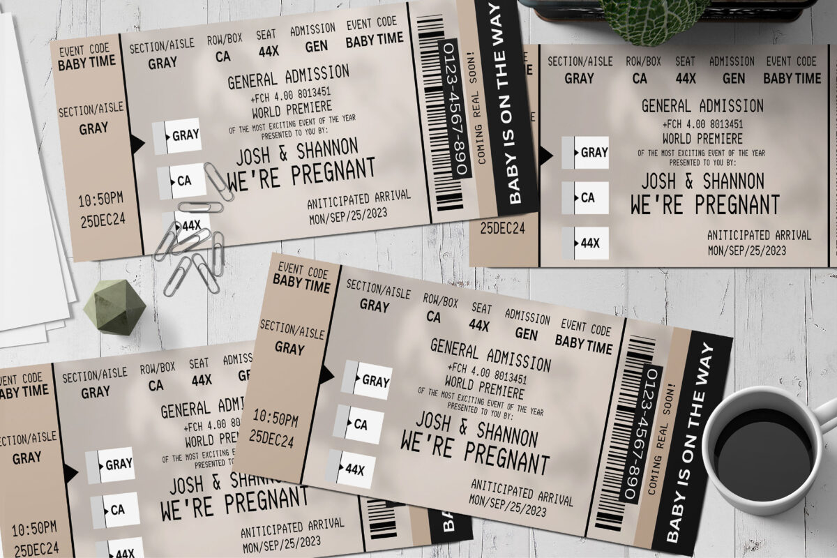 Editable Pregnant Surprise Ticket Template – Canva + PDF/JPEG – Concert, Travel, Party, Reunion, Birthday, Christmas, Vacation – Instant Download & Fully Customizable – Memorable Digital Ticket Surprise Gift for Him / Her