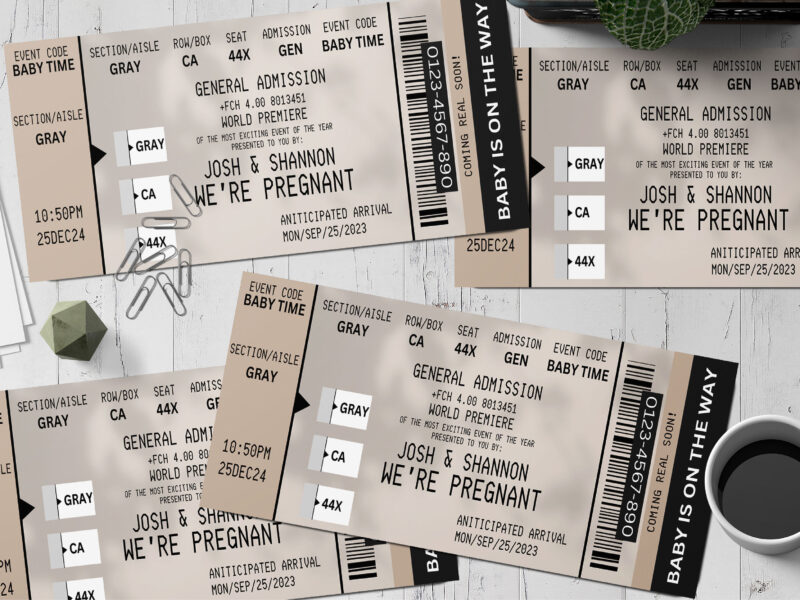 Editable Pregnant Surprise Ticket Template – Canva + PDF/JPEG – Concert, Travel, Party, Reunion, Birthday, Christmas, Vacation – Instant Download & Fully Customizable – Memorable Digital Ticket Surprise Gift for Him / Her