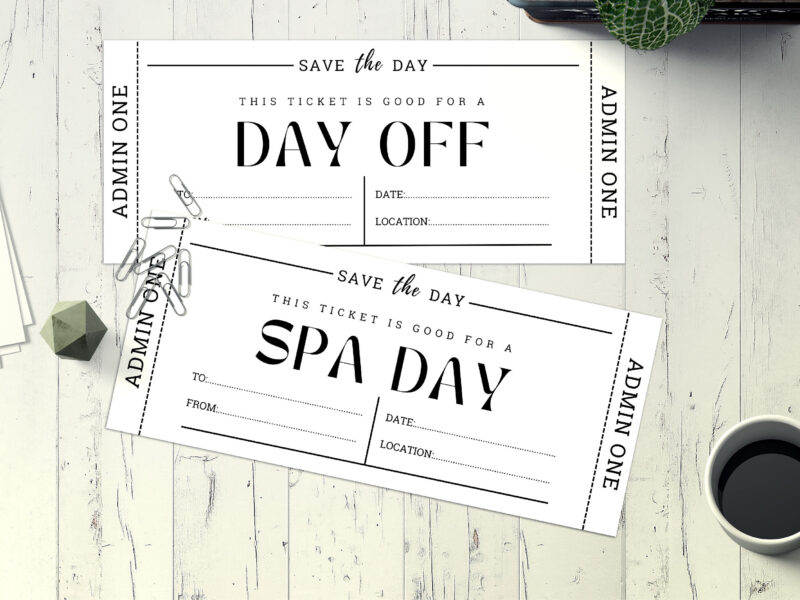 Editable Spa day Surprise Ticket Template – Canva + PDF/JPEG – Concert, Travel, Party, Reunion, Birthday, Christmas, Vacation – Instant Download & Fully Customizable – Memorable Digital Ticket Surprise Gift for Him / Her