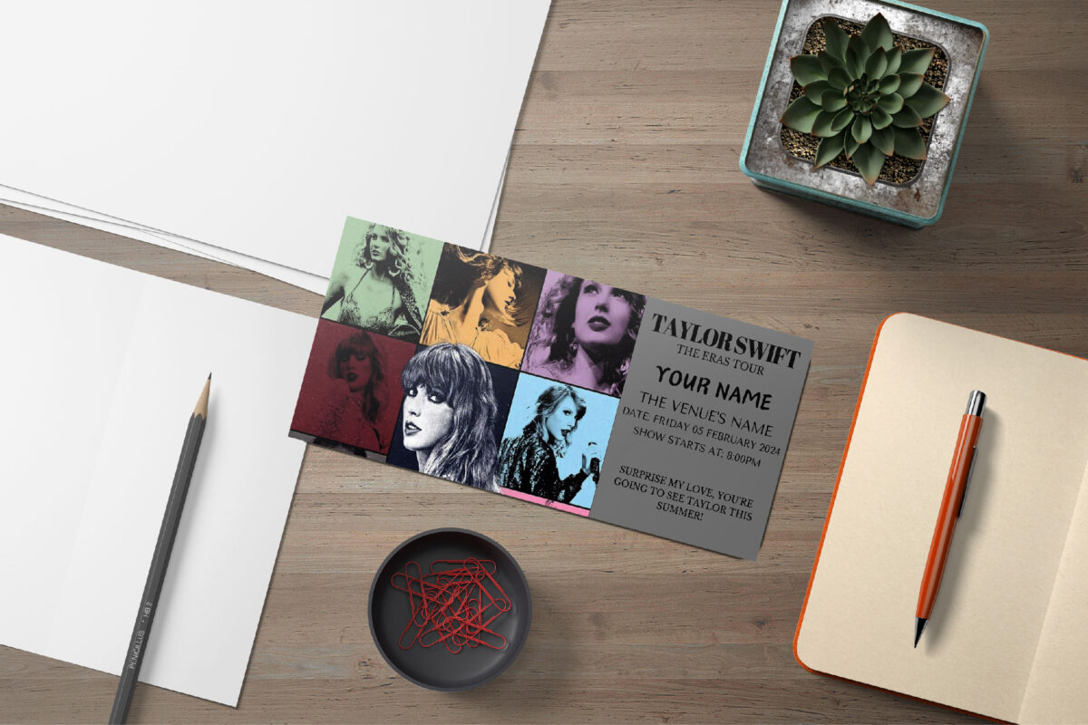 Editable Taylor swift Surprise Ticket Template – Canva + PDF/JPEG – Concert, Travel, Party, Reunion, Birthday, Christmas, Vacation – Instant Download & Fully Customizable – Memorable Digital Ticket Surprise Gift for Him / Her - Image 4