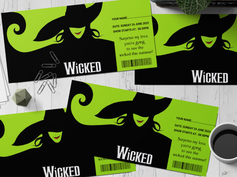 Editable Wicked Surprise Ticket Template – Canva + PDF/JPEG – Concert, Travel, Party, Reunion, Birthday, Christmas, Vacation – Instant Download & Fully Customizable – Memorable Digital Ticket Surprise Gift for Him / Her