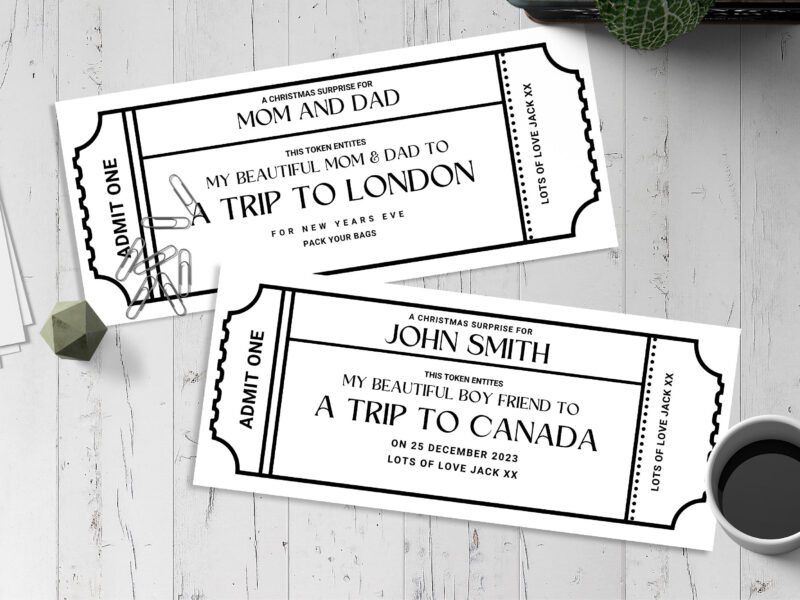 Editable a trip to London Surprise Ticket Template – Canva + PDF/JPEG – Concert, Travel, Party, Reunion, Birthday, Christmas, Vacation – Instant Download & Fully Customizable – Memorable Digital Ticket Surprise Gift for Him / Her