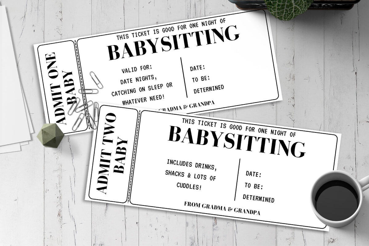 Editable baby sitting Ticket Template – Canva + PDF/JPEG – Concert, Travel, Party, Reunion, Birthday, Christmas, Vacation – Instant Download & Fully Customizable – Memorable Digital Ticket Surprise Gift for Him / Her