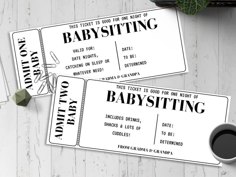 Editable baby sitting Ticket Template – Canva + PDF/JPEG – Concert, Travel, Party, Reunion, Birthday, Christmas, Vacation – Instant Download & Fully Customizable – Memorable Digital Ticket Surprise Gift for Him / Her