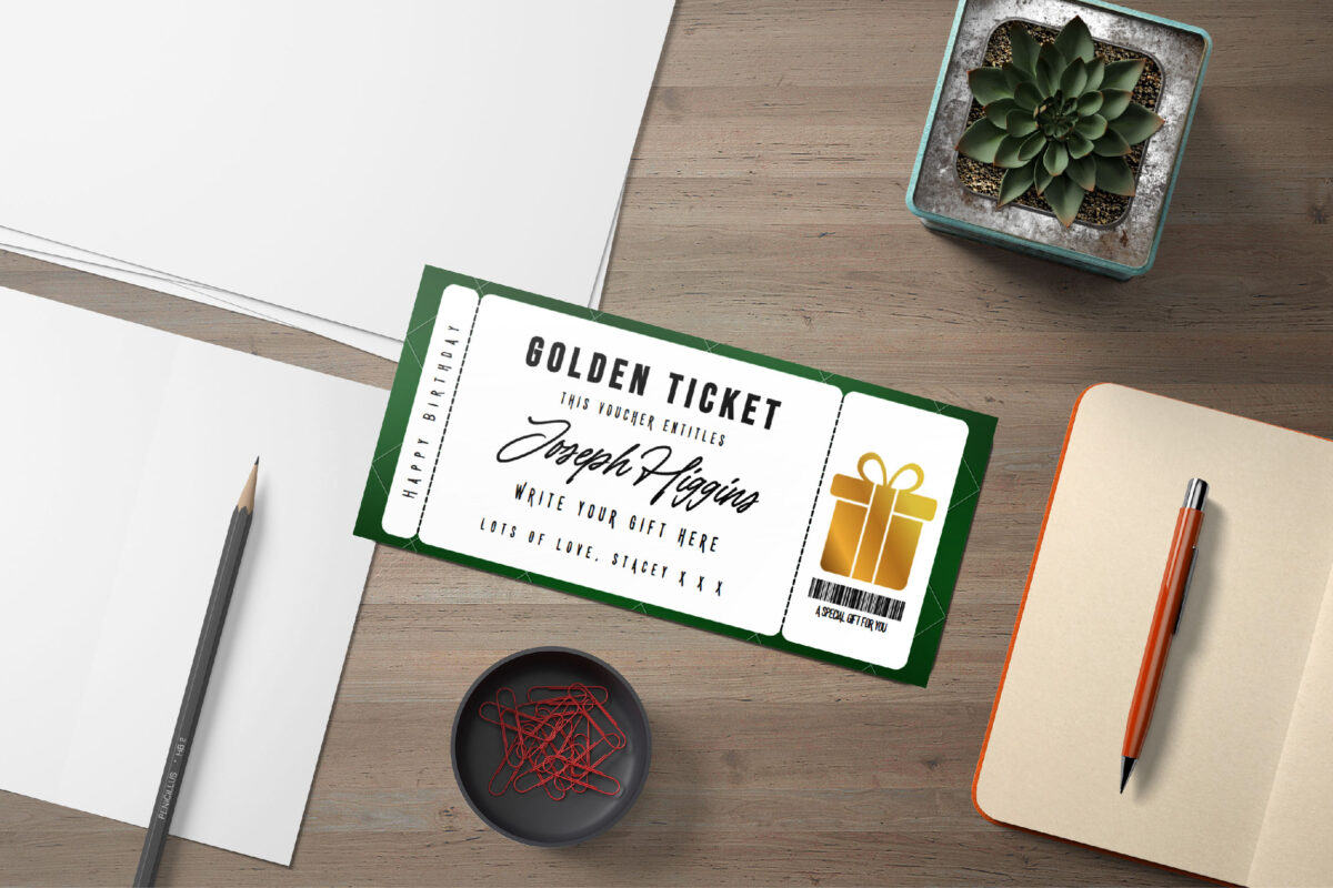 Editable golden gift ticket Surprise Ticket Template – Canva + PDF/JPEG – Concert, Travel, Party, Reunion, Birthday, Christmas, Vacation – Instant Download & Fully Customizable – Memorable Digital Ticket Surprise Gift for Him / Her - Image 2