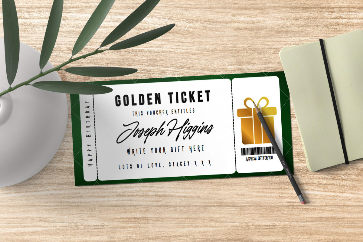 Editable golden gift ticket Surprise Ticket Template – Canva + PDF/JPEG – Concert, Travel, Party, Reunion, Birthday, Christmas, Vacation – Instant Download & Fully Customizable – Memorable Digital Ticket Surprise Gift for Him / Her - Image 3