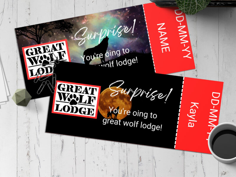 Editable great wolf lodge Ticket Template – Canva + PDF/JPEG – Concert, Travel, Party, Reunion, Birthday, Christmas, Vacation – Instant Download & Fully Customizable – Memorable Digital Ticket Surprise Gift for Him / Her