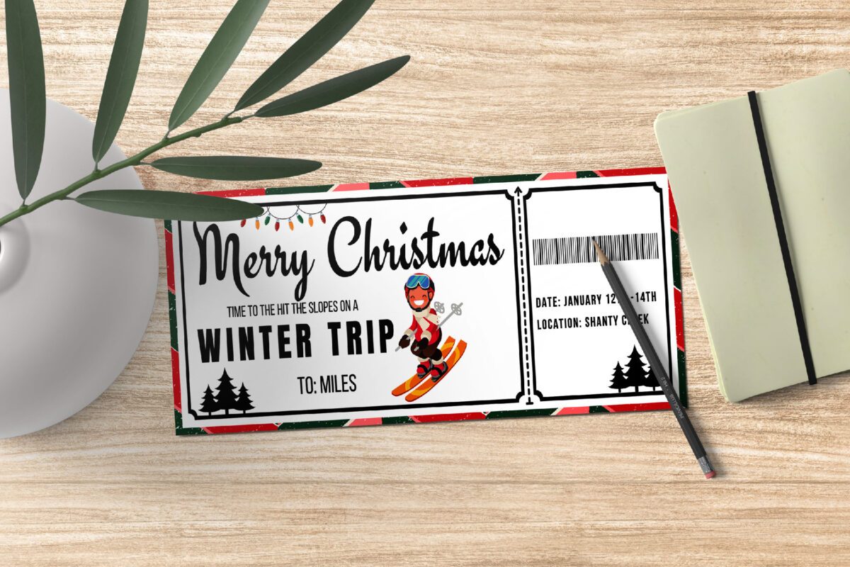 Editable Merry Christmas Winter Trip Ticket Template – Canva + PDF/JPEG – Concert, Travel, Party, Reunion, Birthday, Christmas, Vacation – Instant Download & Fully Customizable – Memorable Digital Ticket Surprise Gift for Him / He - Image 3