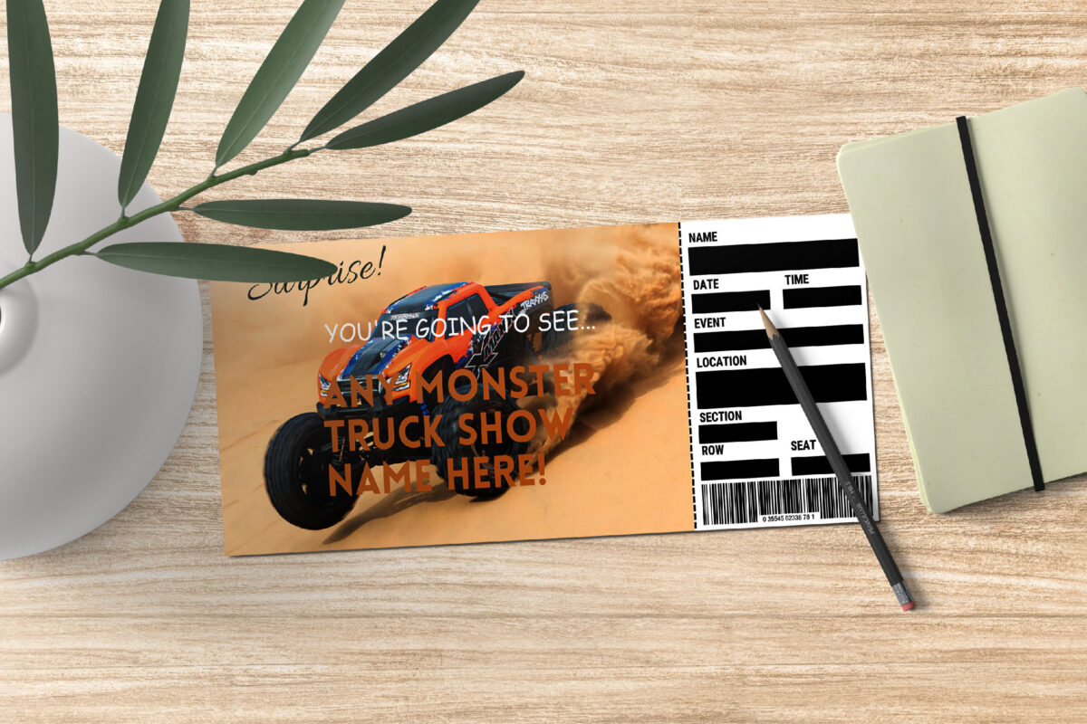 Editable Monster Truck Surprise Ticket Template – Canva + PDF/JPEG – Concert, Travel, Party, Reunion, Birthday, Christmas, Vacation – Instant Download & Fully Customizable – Memorable Digital Ticket Surprise Gift for Him / Her - Image 4
