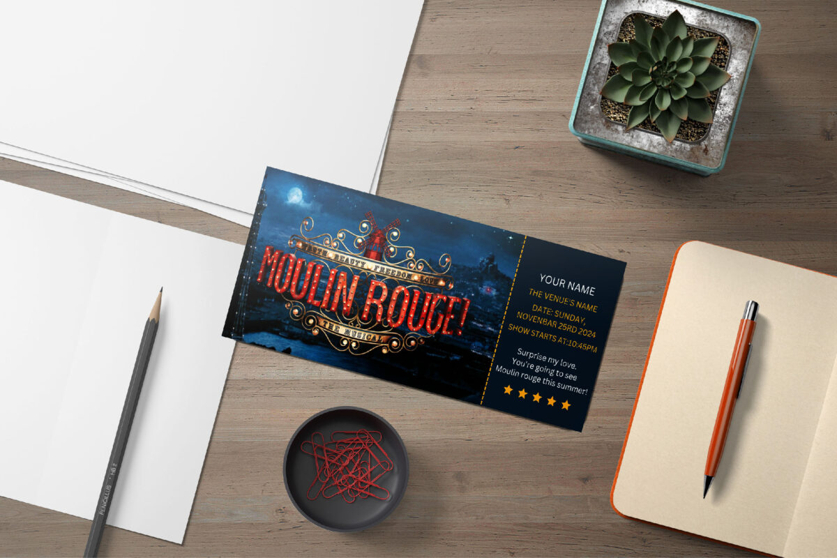 Editable moulin rouge! Surprise Ticket Template – Canva + PDF/JPEG – Concert, Travel, Party, Reunion, Birthday, Christmas, Vacation – Instant Download & Fully Customizable – Memorable Digital Ticket Surprise Gift for Him / Her - Image 4