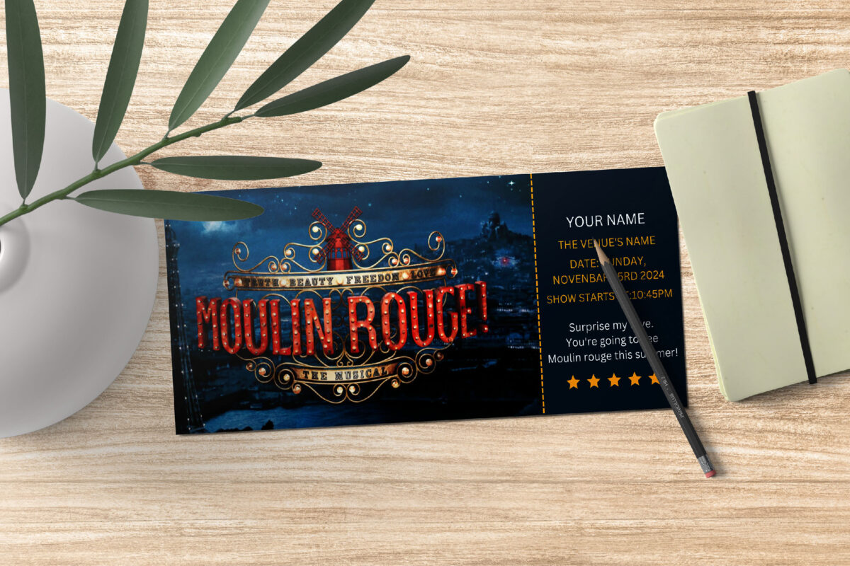 Editable moulin rouge! Surprise Ticket Template – Canva + PDF/JPEG – Concert, Travel, Party, Reunion, Birthday, Christmas, Vacation – Instant Download & Fully Customizable – Memorable Digital Ticket Surprise Gift for Him / Her - Image 3