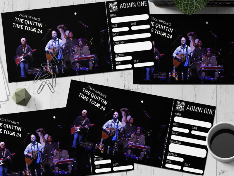 Editable Zach Bryan's the quitting time tour 24 Surprise Ticket Template – Canva + PDF/JPEG – Concert, Travel, Party, Reunion, Birthday, Christmas, Vacation – Instant Download & Fully Customizable – Memorable Digital Ticket Surprise Gift for Him / Her