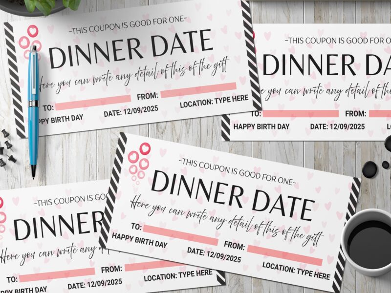 Editable Dinner Date Surprise Ticket Template – Canva + PDF/JPEG – Concert, Travel, Party, Reunion, Birthday, Christmas, Vacation – Instant Download & Fully Customizable – Memorable Digital Ticket Surprise Gift for Him / Her