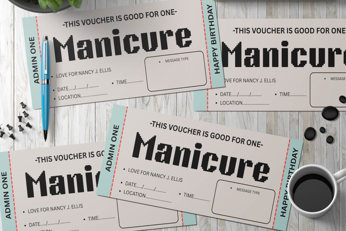 Editable Manicure ticket Surprise Ticket Template – Canva + PDF/JPEG – Concert, Travel, Party, Reunion, Birthday, Christmas, Vacation – Instant Download & Fully Customizable – Memorable Digital Ticket Surprise Gift for Him / Her