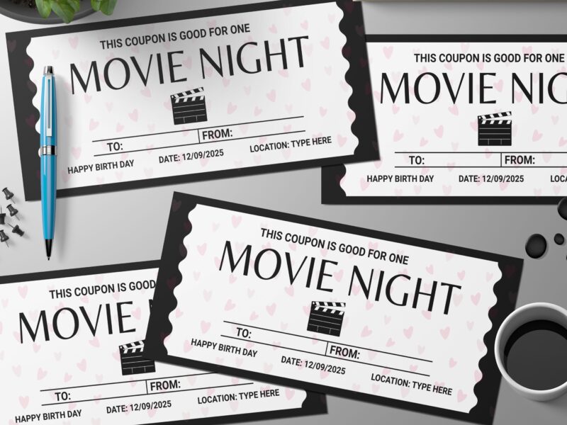 Editable Movie Night Surprise Ticket Template – Canva + PDF/JPEG – Concert, Travel, Party, Reunion, Birthday, Christmas, Vacation – Instant Download & Fully Customizable – Memorable Digital Ticket Surprise Gift for Him / Her