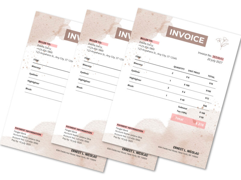 Modern Minimalist Invoice Template – Editable Business Invoice for Small Businesses, Boho Style Client Billing, Service Invoice with Commercial Use