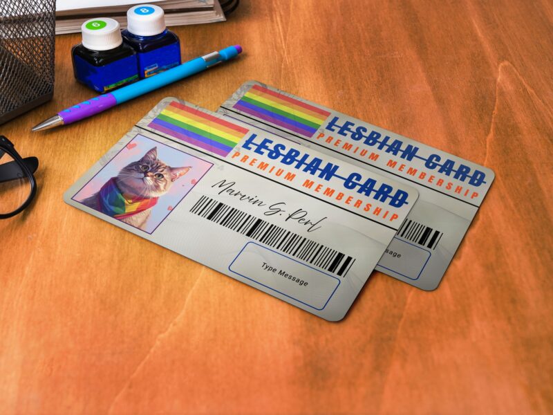 Printable LESBIAN CARD - Premium membership For Funny ID card, Identity Card In Canvas free Editable.