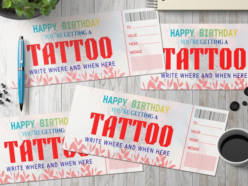 Printable Birthday Surprise, Personalized Tattoo Gift Voucher, Digital Gift Voucher, Tattoo Gift, Birthday Tattoo Voucher, Tattoo Money In Canvas free Editable.