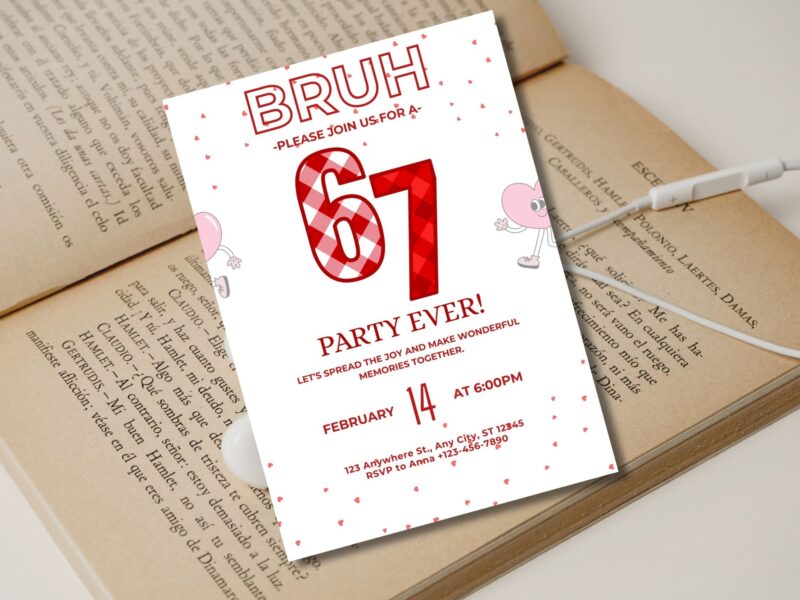 Printable Six Seven Birthday Invitation Card, Bruh 6 7 meme Valentine style Birthday Invitation, Canva Free edit in Any Browser , Digital Download